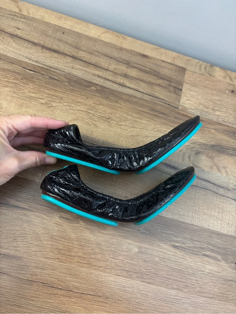 Tieks by Gavrieli Foldable Ballet Flats Obsidian Black Croc Patent